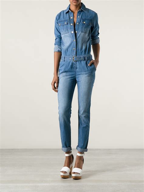 michael kors jumpsuit long sleeve|Michael Kors belted denim jumpsuit.